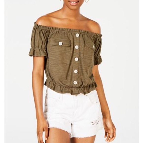 Off the shoulder ruffled trim utility top - Picture 10 of 11